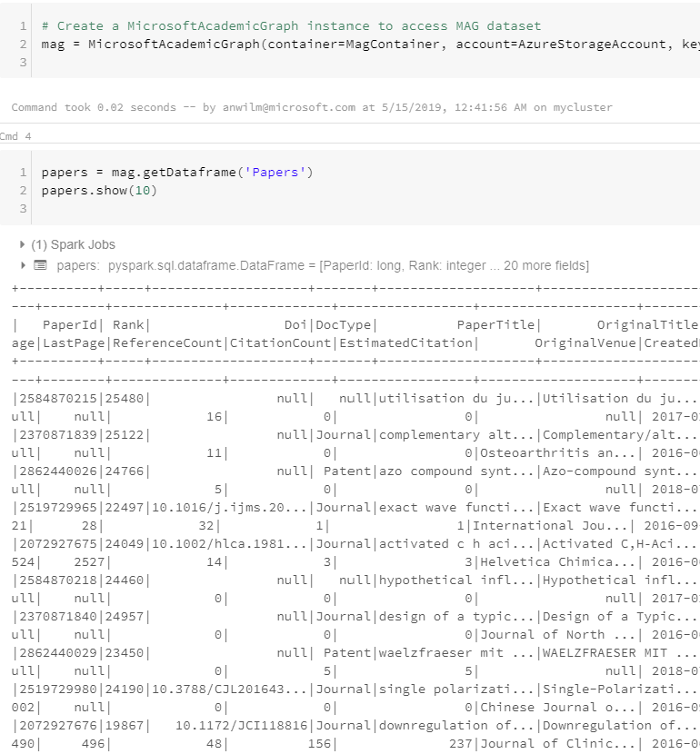 Screenshot of loading of Papers Dataframe