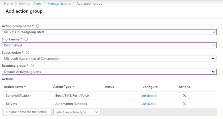 Adding an Action Group